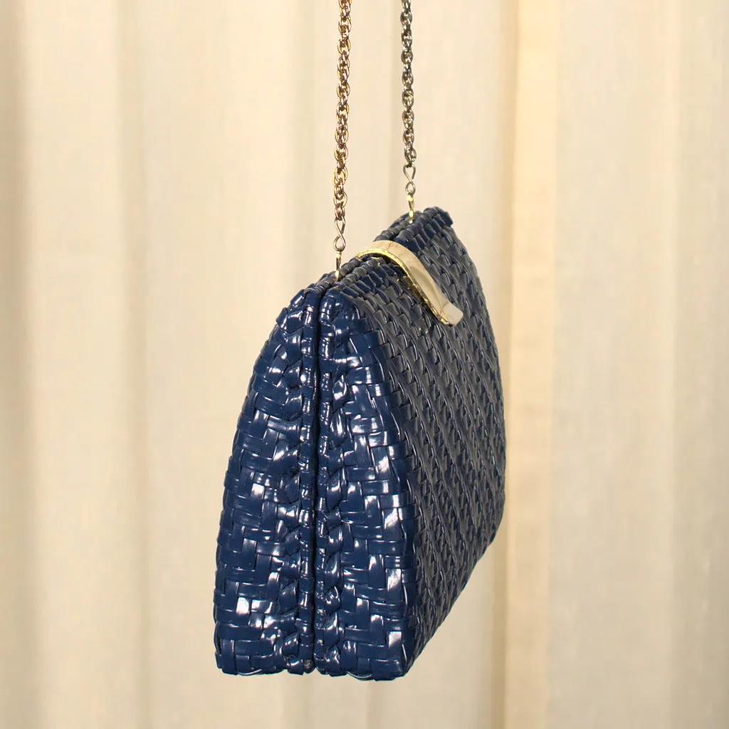 70s does 1950s Vintage Navy Raffia Bag