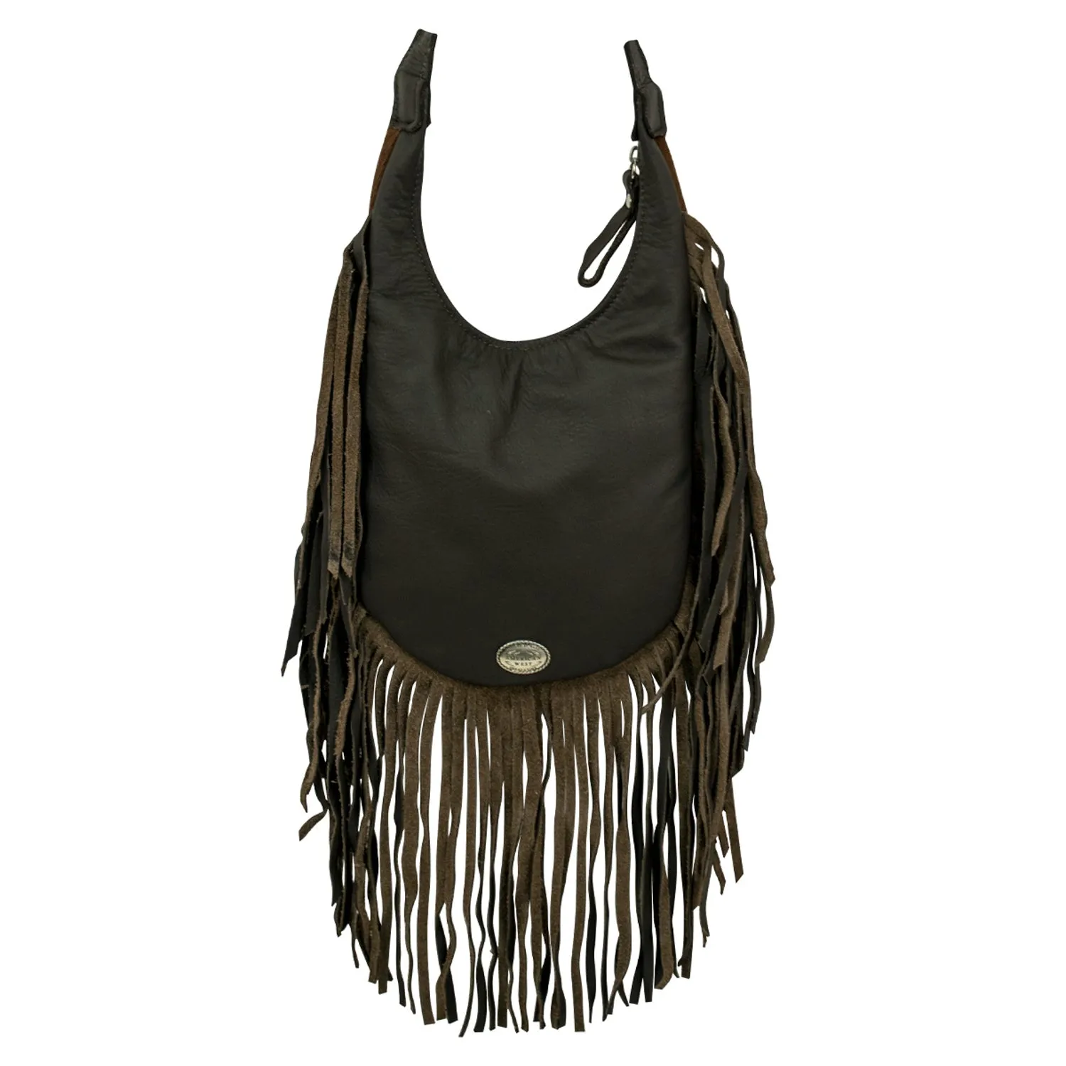 American West Womens Fringed Cowgirl Hobo Brindle Hair-On Leather Crossbody Bag