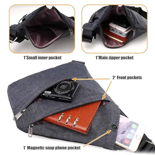 Anti Theft Crossbody Bags for Women Fanny Packs Purses Sling Bag with Adjustable Strap for Women Travel Essentials (Right, Black)