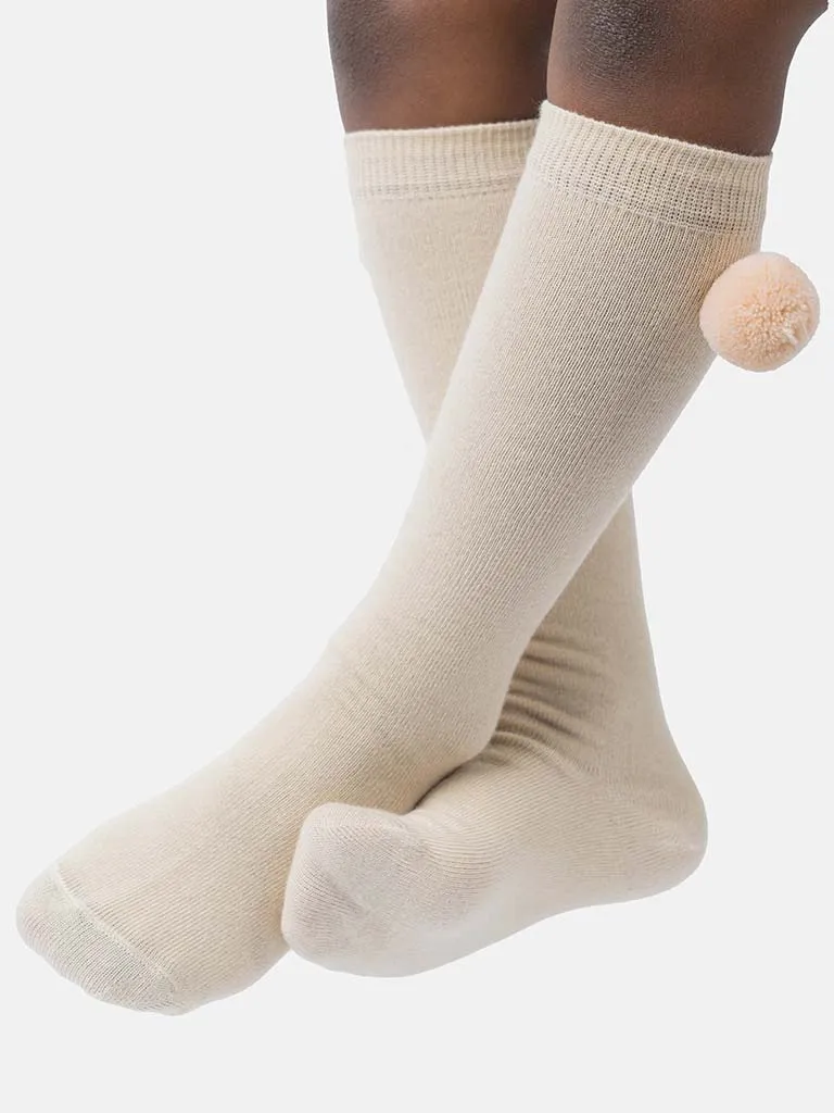 Baby Boy Vibrant Pom-pom Knee Socks-Beige