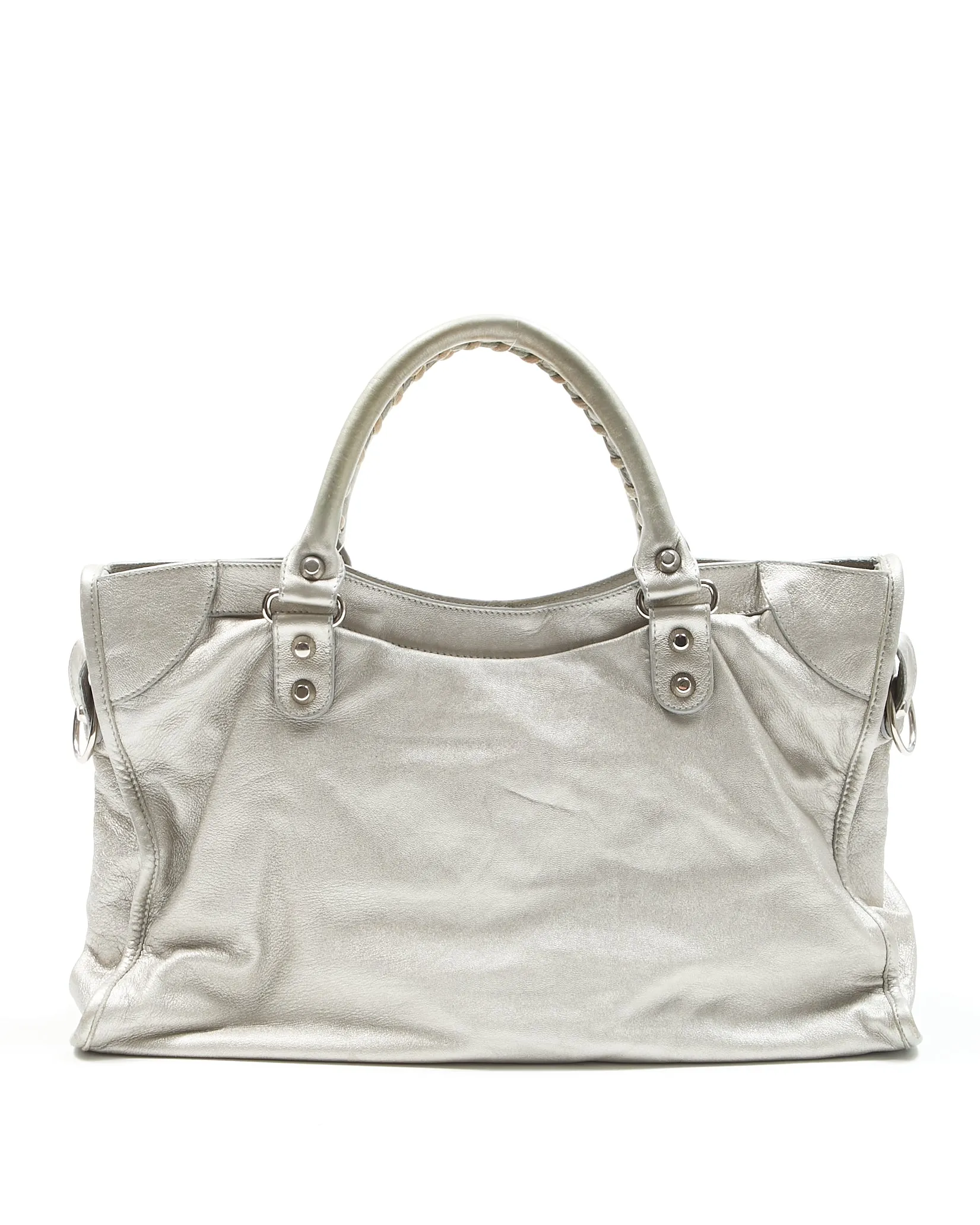Balenciaga Metallic Silver Leather Motocross Classic City Bag