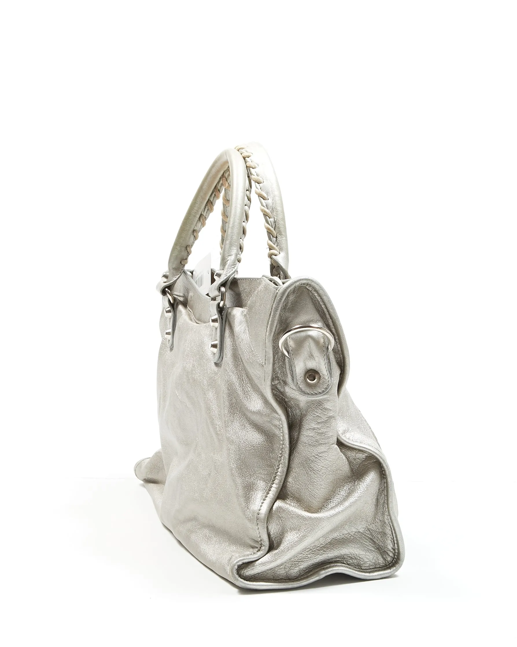 Balenciaga Metallic Silver Leather Motocross Classic City Bag
