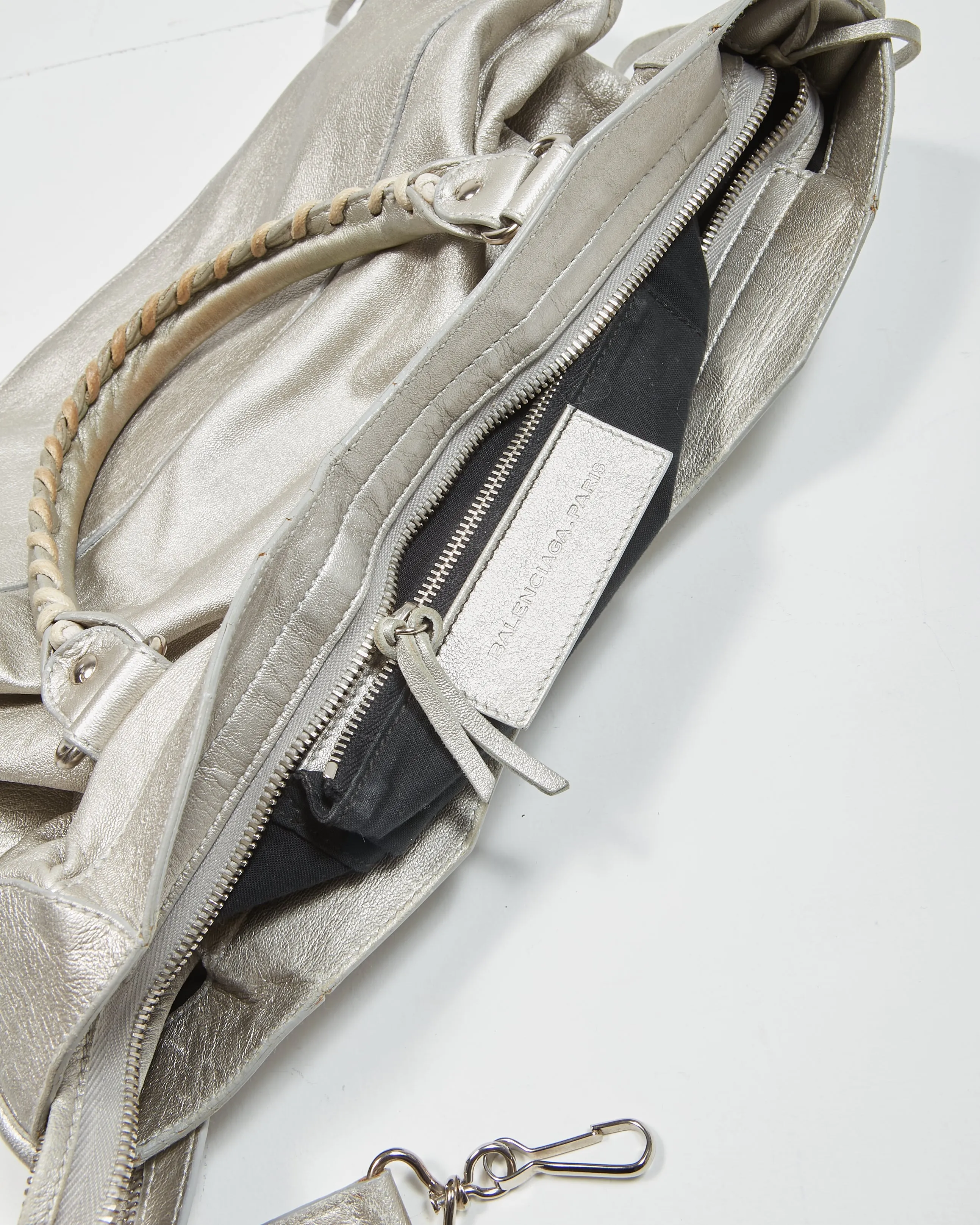 Balenciaga Metallic Silver Leather Motocross Classic City Bag