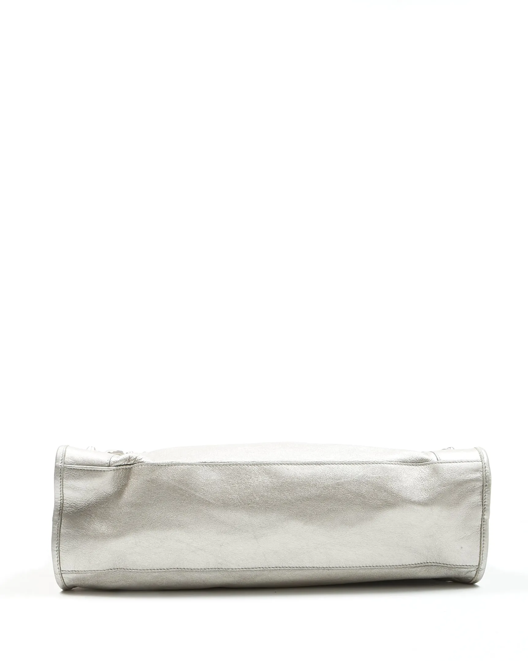 Balenciaga Metallic Silver Leather Motocross Classic City Bag