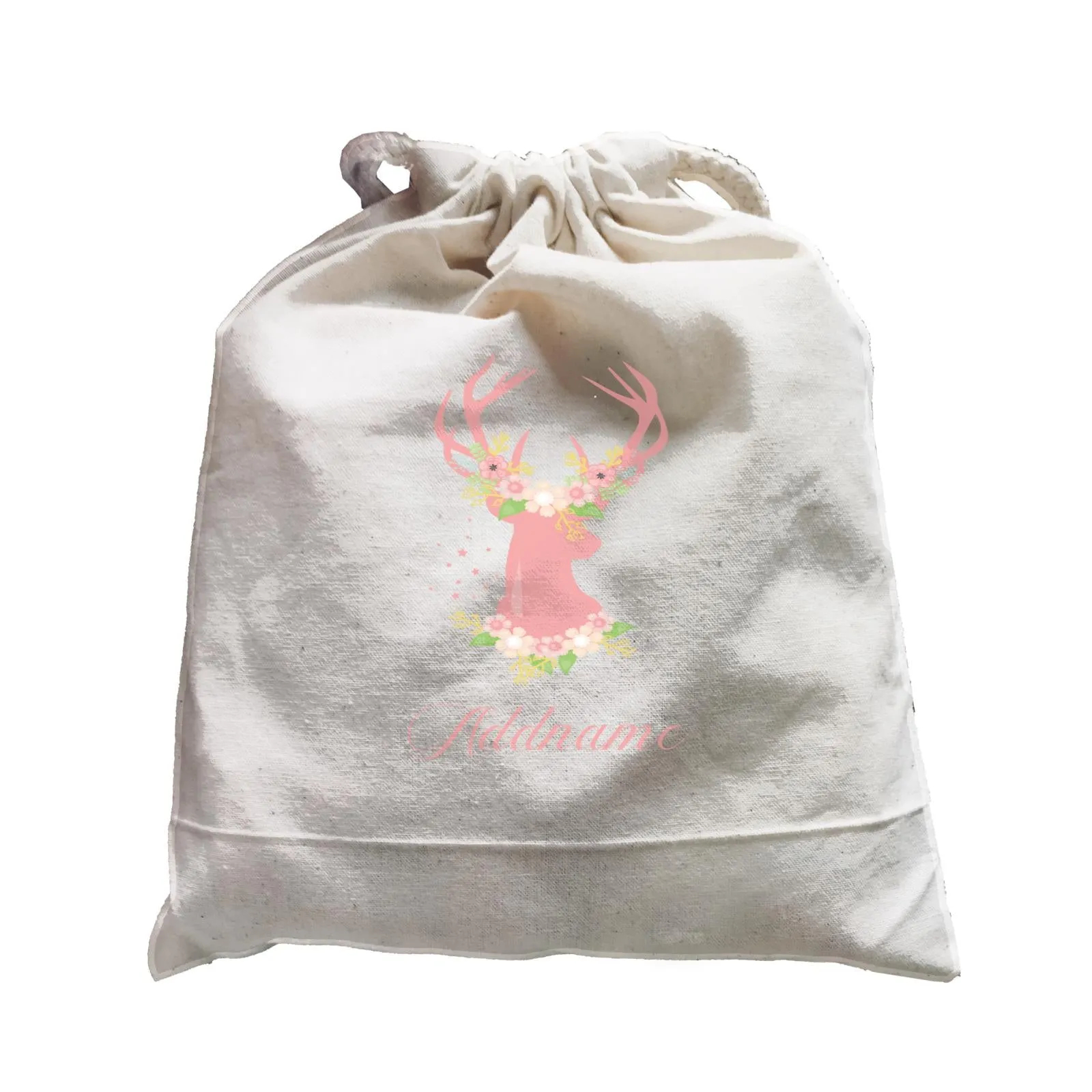 Basic Family Series Pastel Deer Pink Deer With Flower Addname Satchel