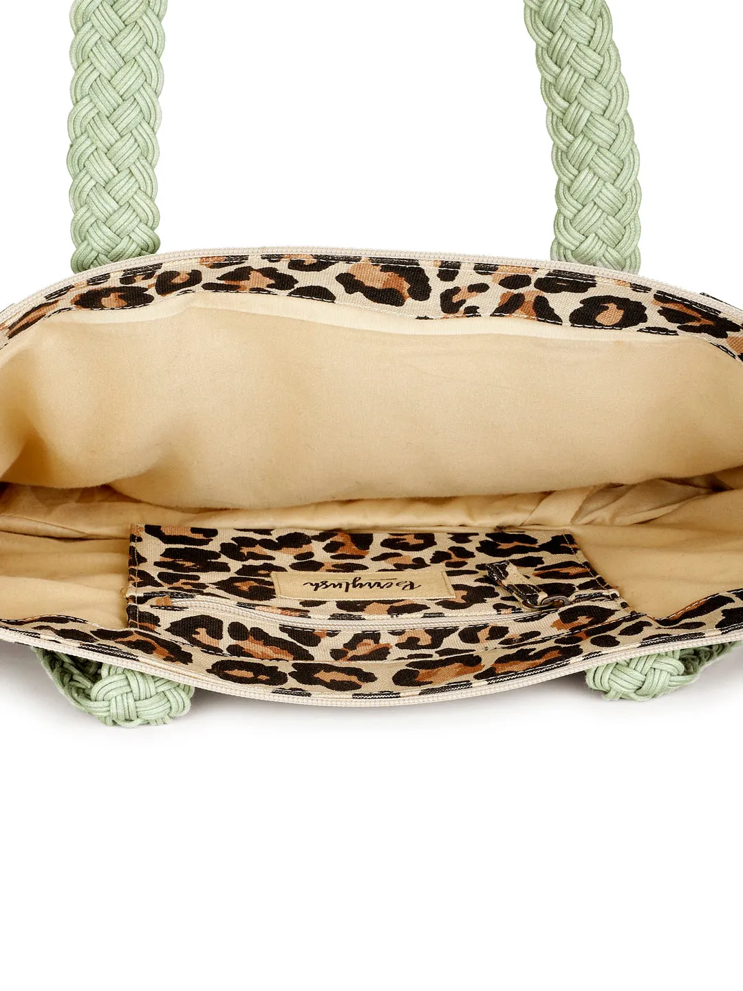 Berrylush Women Brown Leopard Printed Canvas Zipper-Up Regular Tote Bag