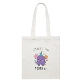 Birthday Sketch Animals Octopus with Flags It's My Birthday Addname White Canvas Bag