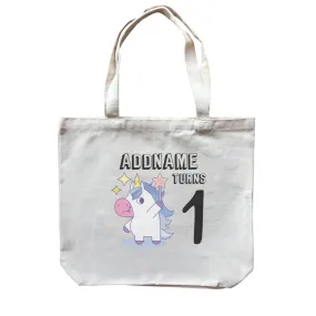 Birthday Unicorn Boy With Magic Wand Addname Turns 1 Canvas Bag