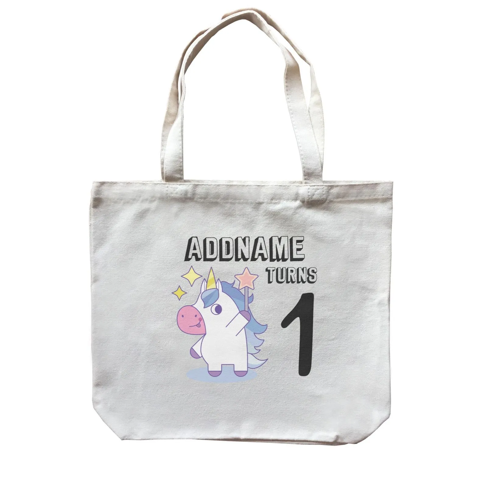 Birthday Unicorn Boy With Magic Wand Addname Turns 1 Canvas Bag