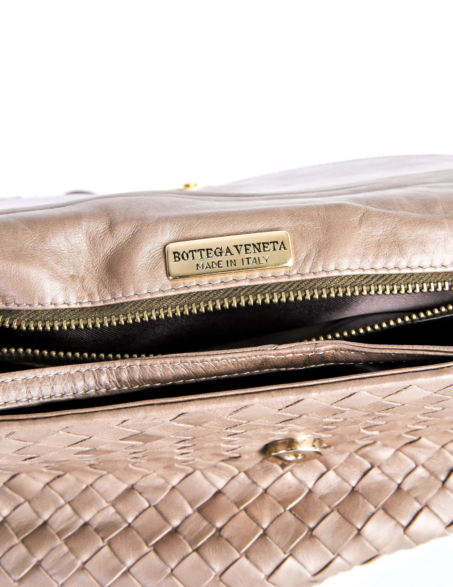 Bottega Veneta Vintage Intrecciato Mushroom Brown Woven Leather Crossbody Bag