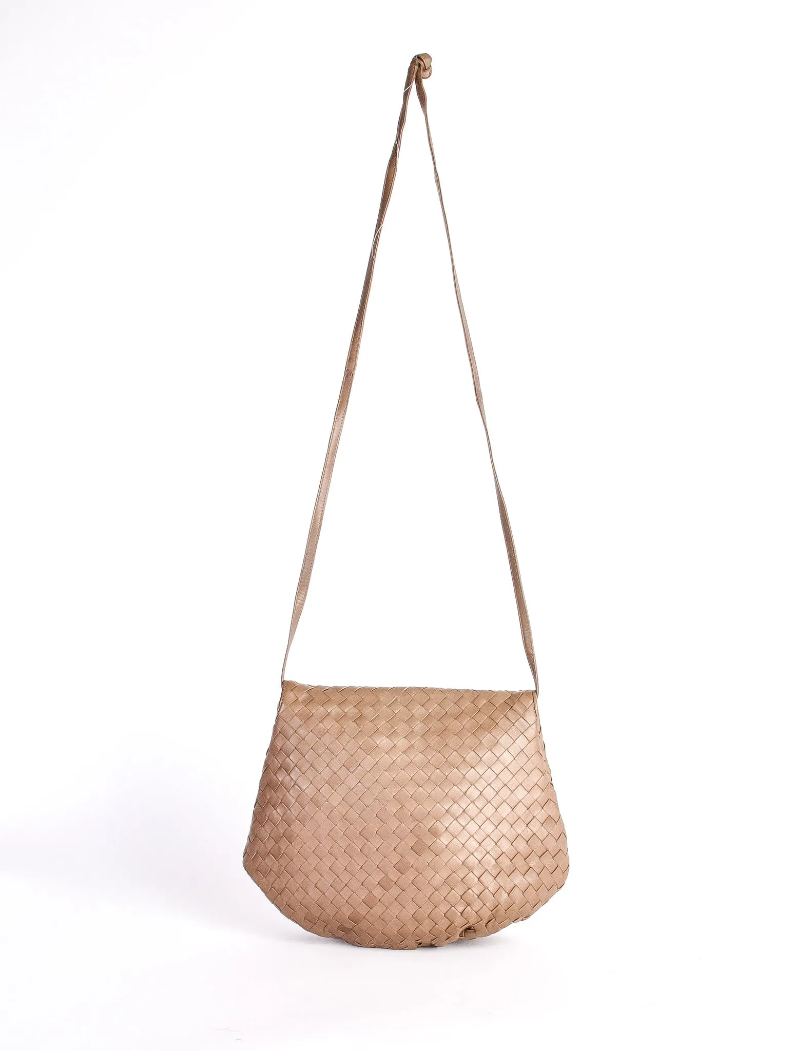 Bottega Veneta Vintage Intrecciato Mushroom Brown Woven Leather Crossbody Bag
