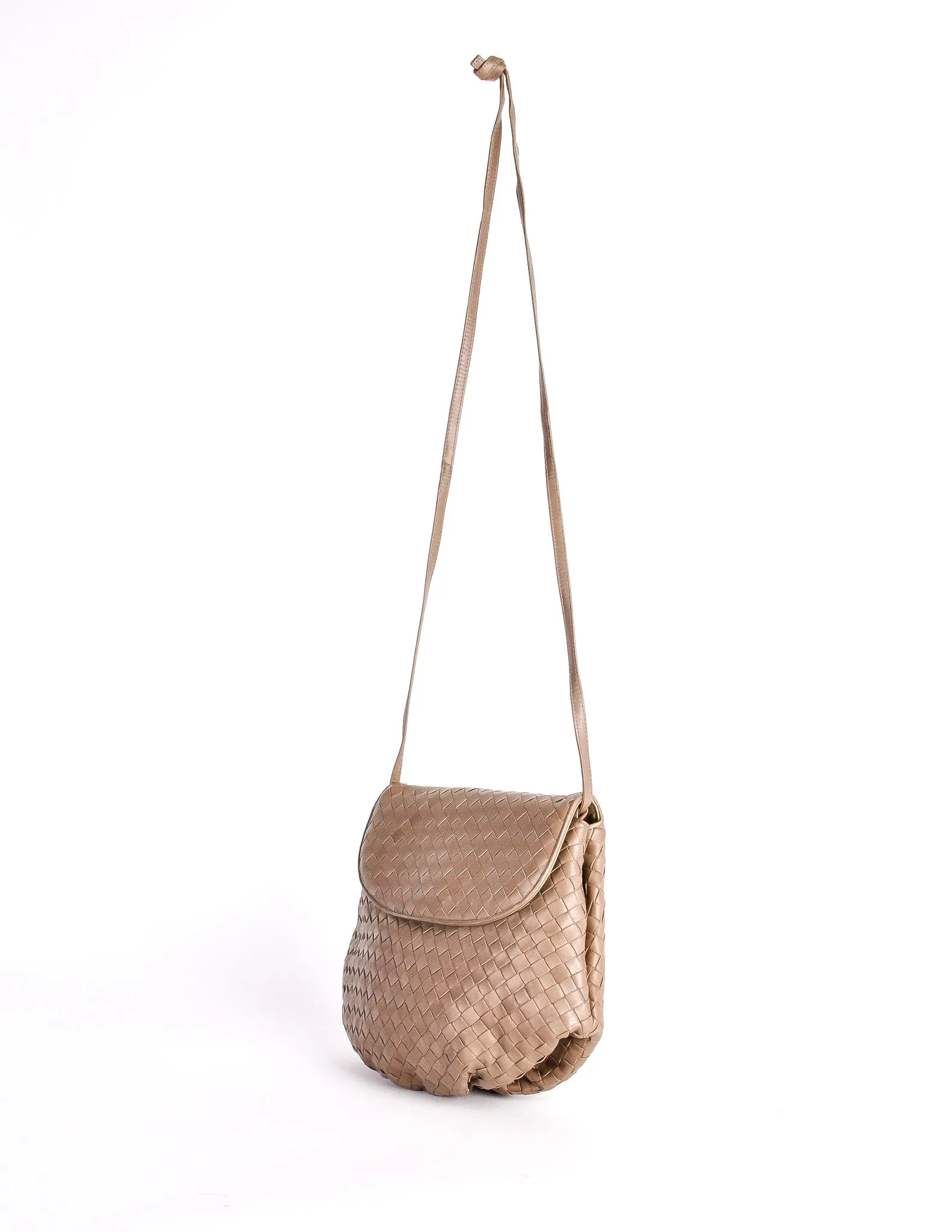 Bottega Veneta Vintage Intrecciato Mushroom Brown Woven Leather Crossbody Bag