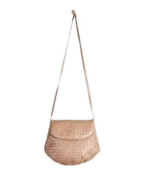 Bottega Veneta Vintage Intrecciato Mushroom Brown Woven Leather Crossbody Bag
