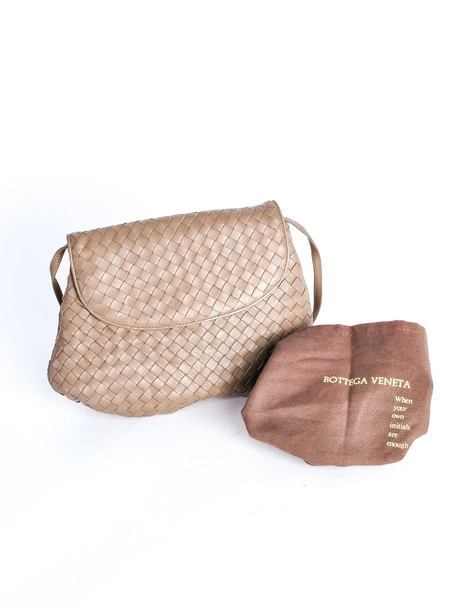 Bottega Veneta Vintage Intrecciato Mushroom Brown Woven Leather Crossbody Bag