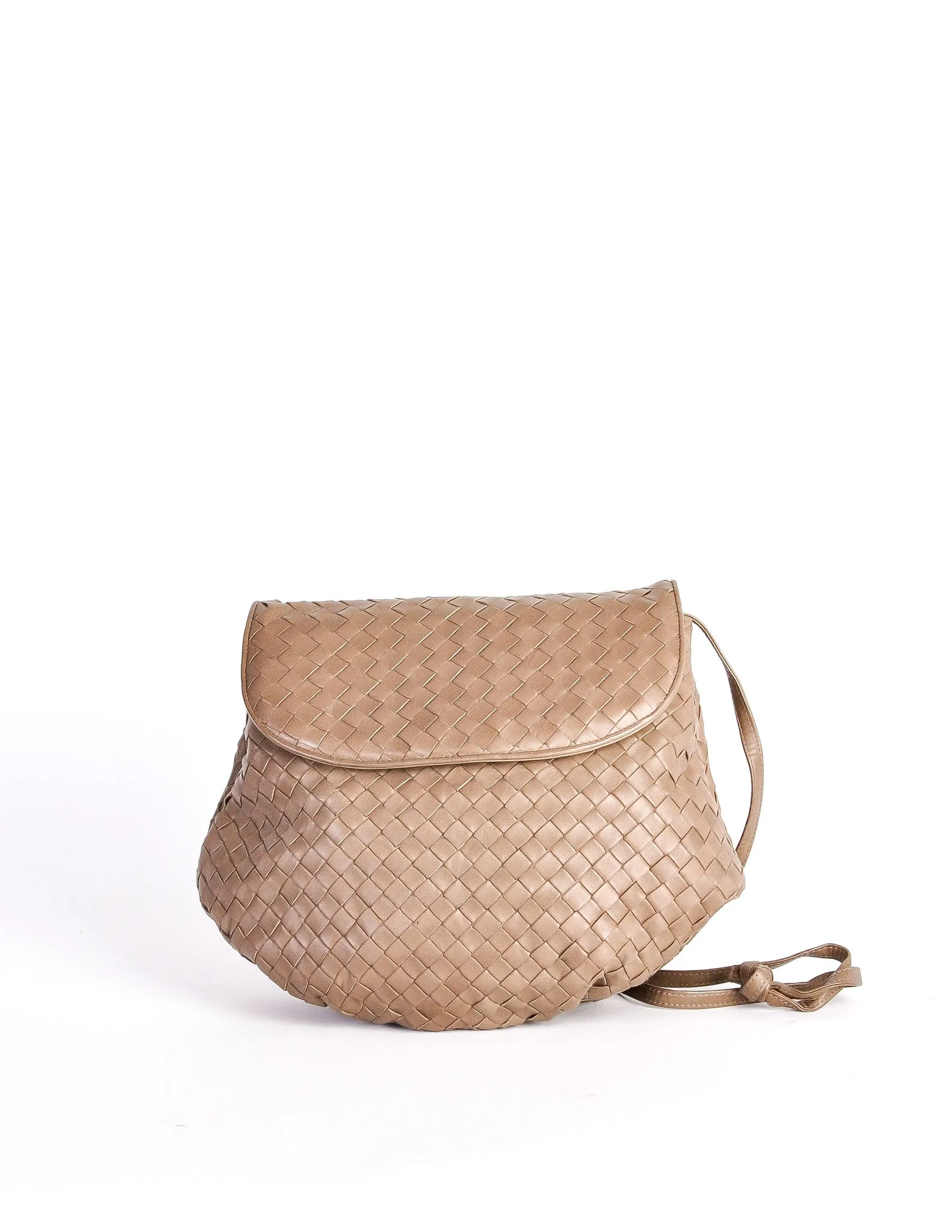 Bottega Veneta Vintage Intrecciato Mushroom Brown Woven Leather Crossbody Bag