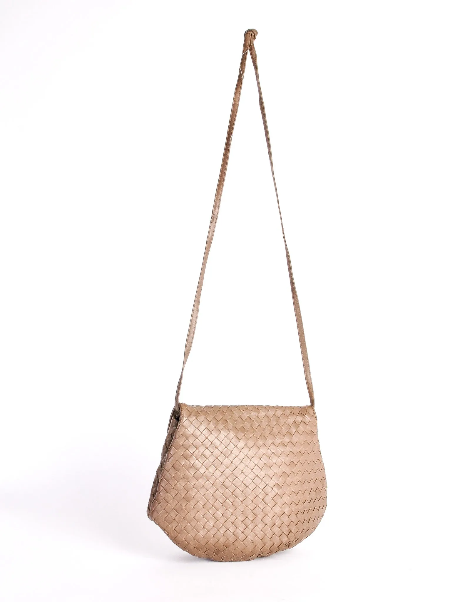 Bottega Veneta Vintage Intrecciato Mushroom Brown Woven Leather Crossbody Bag