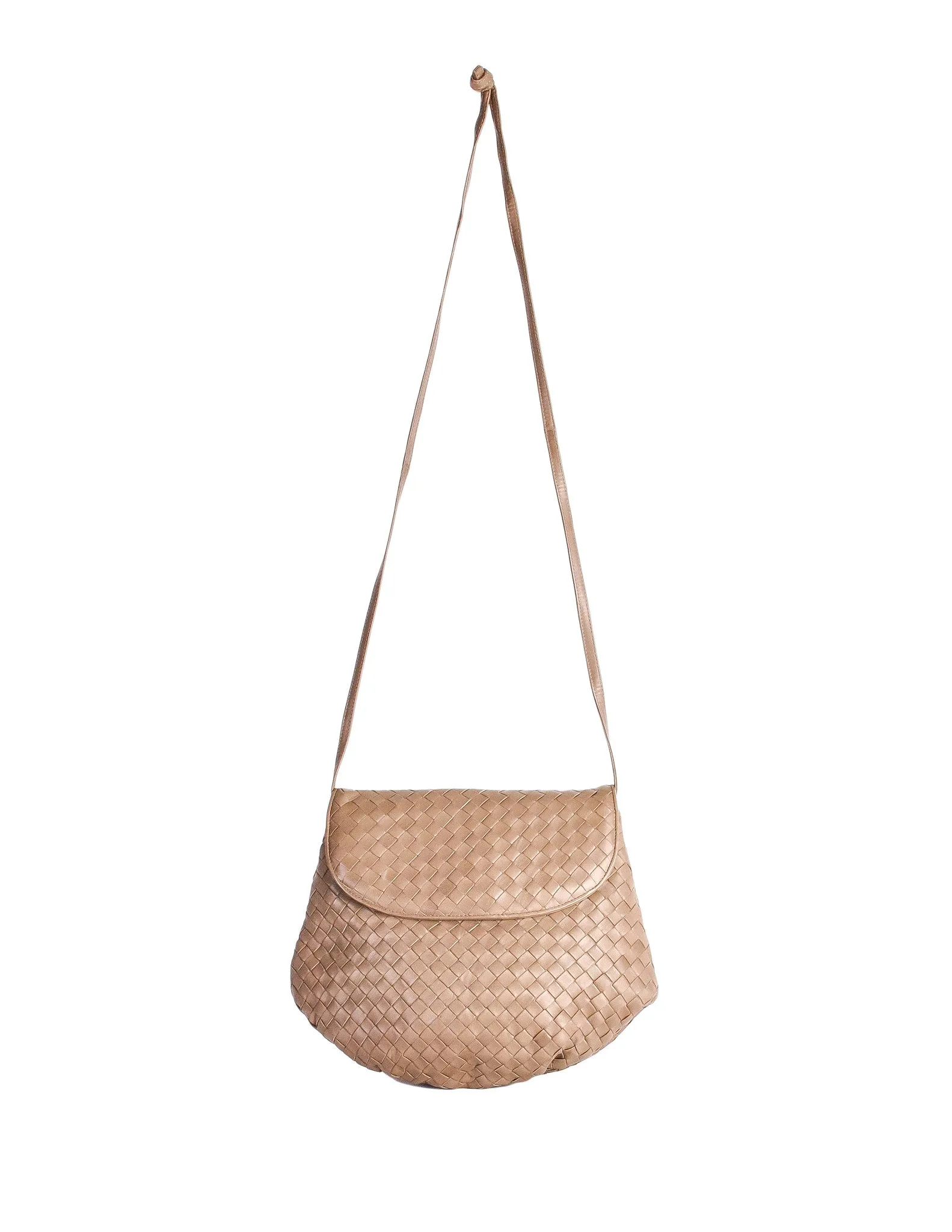 Bottega Veneta Vintage Intrecciato Mushroom Brown Woven Leather Crossbody Bag