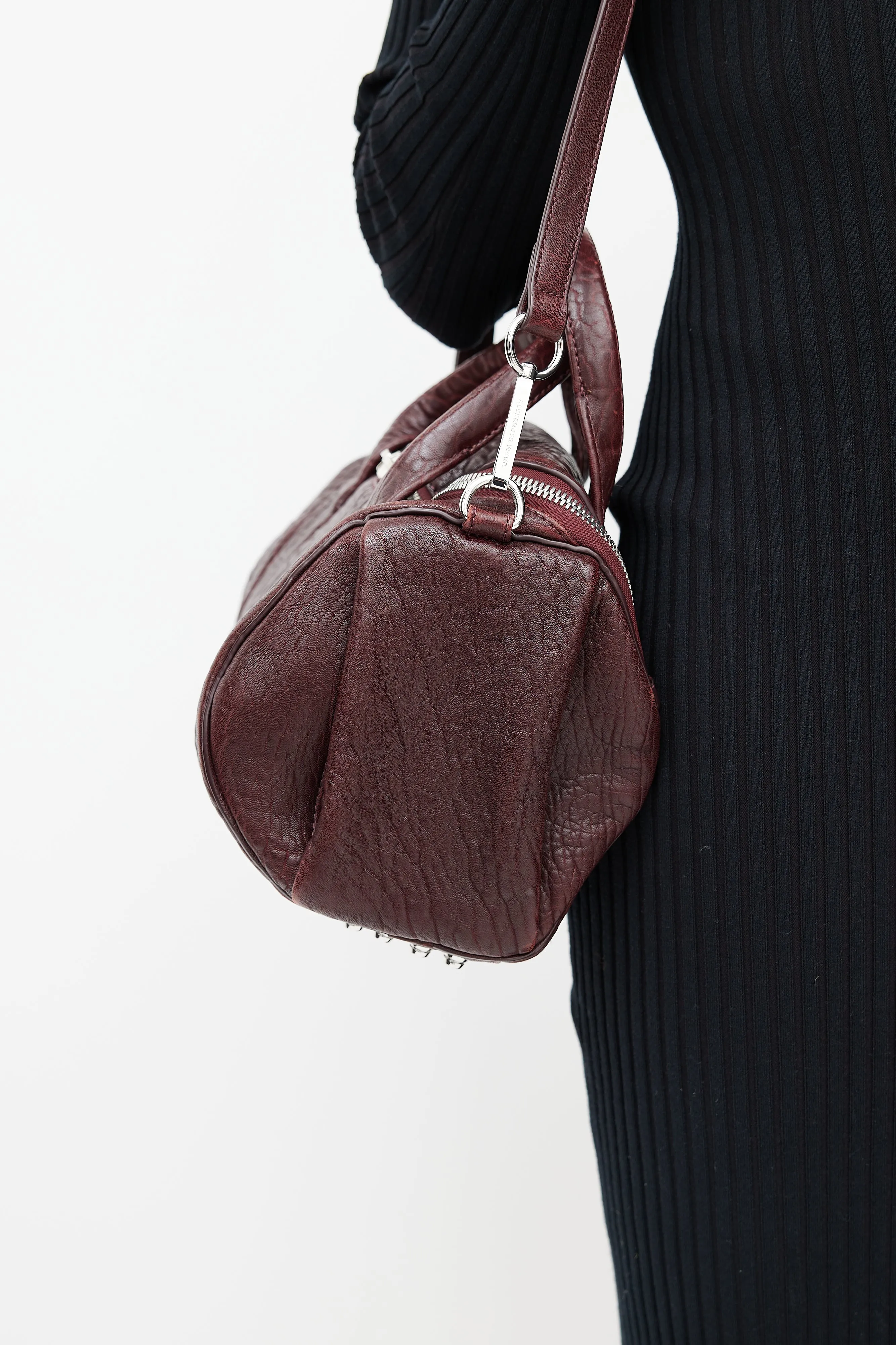 Burgundy & Silver Rocco Textured Leather Bag