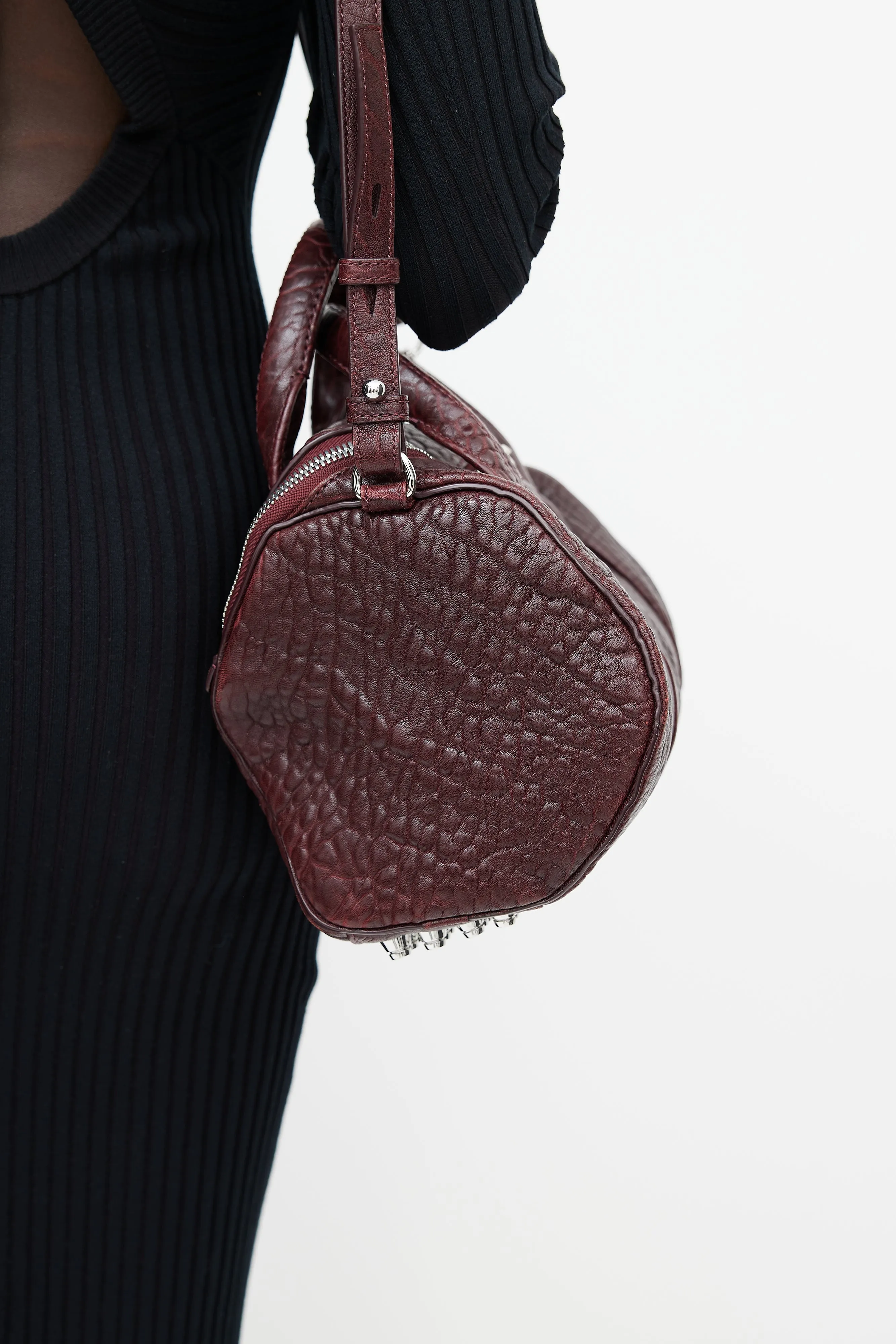 Burgundy & Silver Rocco Textured Leather Bag