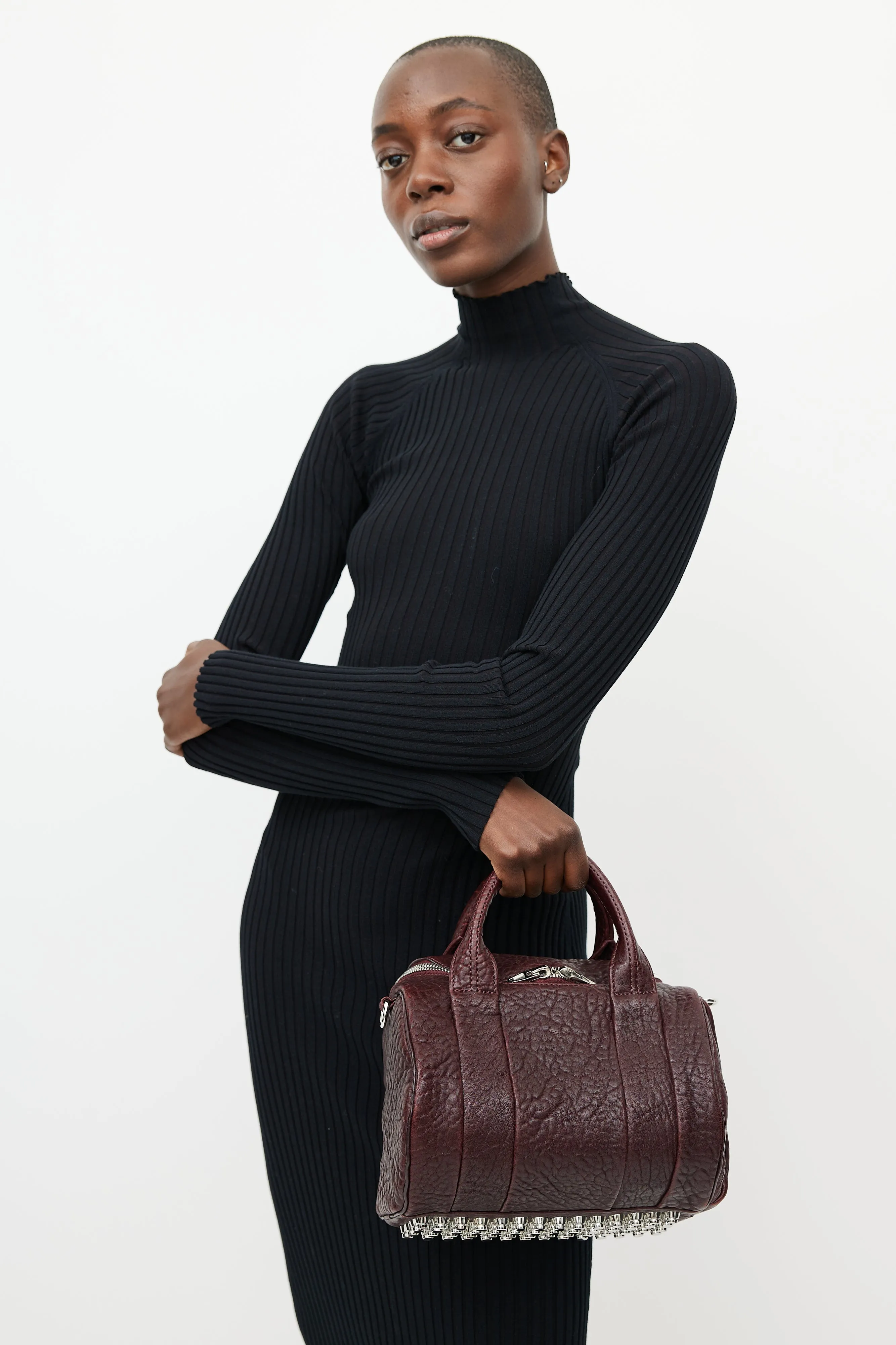 Burgundy & Silver Rocco Textured Leather Bag