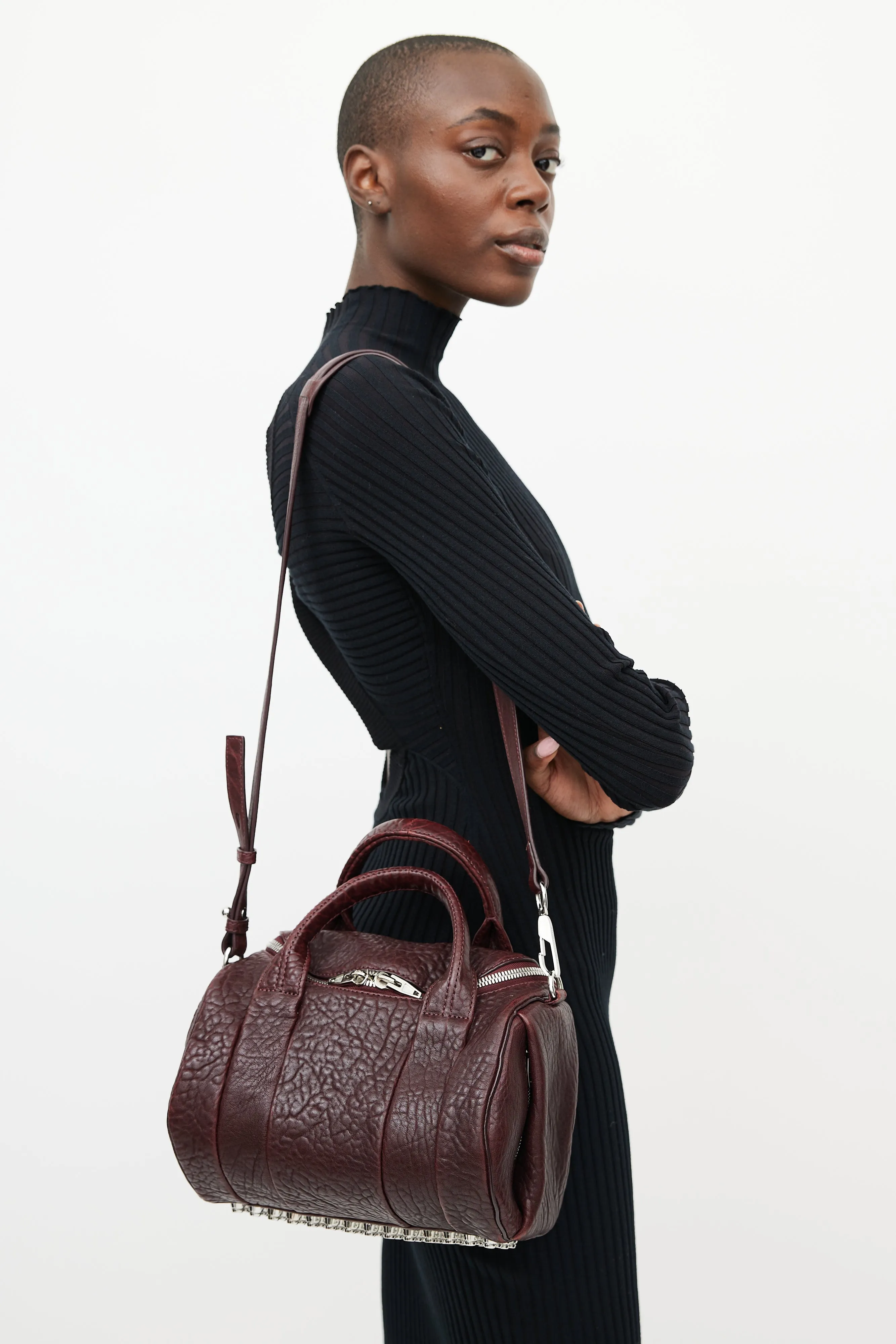 Burgundy & Silver Rocco Textured Leather Bag