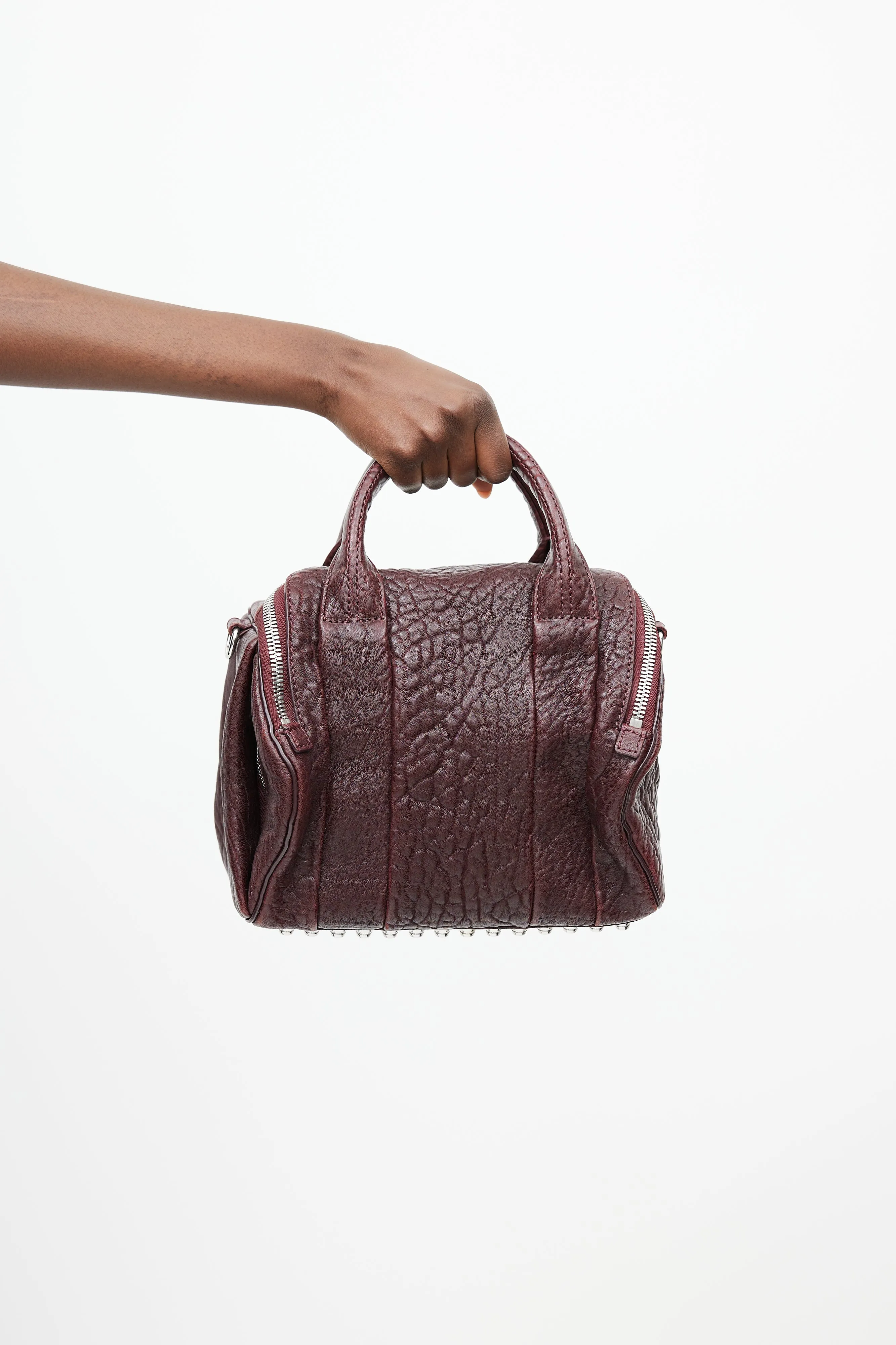 Burgundy & Silver Rocco Textured Leather Bag