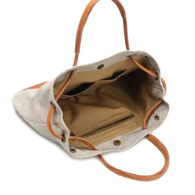 Canvas And Leather Telescopic Openings Single-Shoulder Bag-i7bags