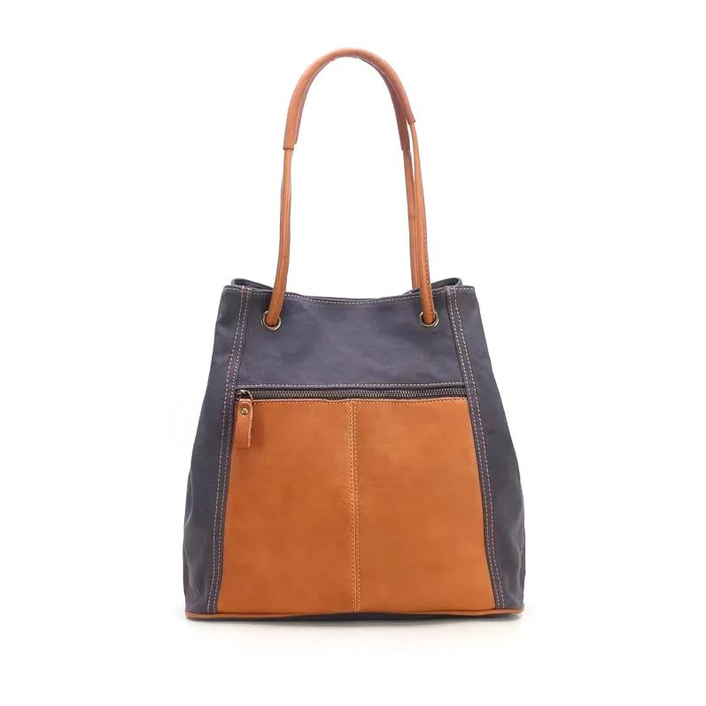 Canvas And Leather Telescopic Openings Single-Shoulder Bag-i7bags