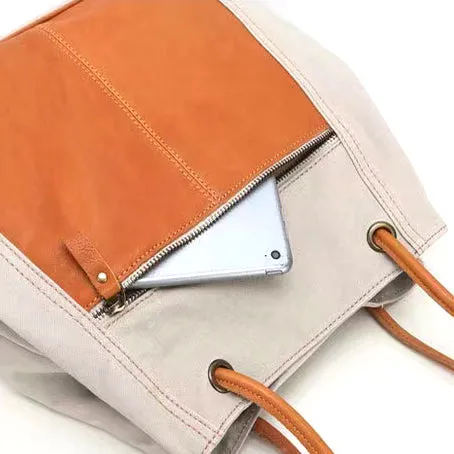 Canvas And Leather Telescopic Openings Single-Shoulder Bag-i7bags