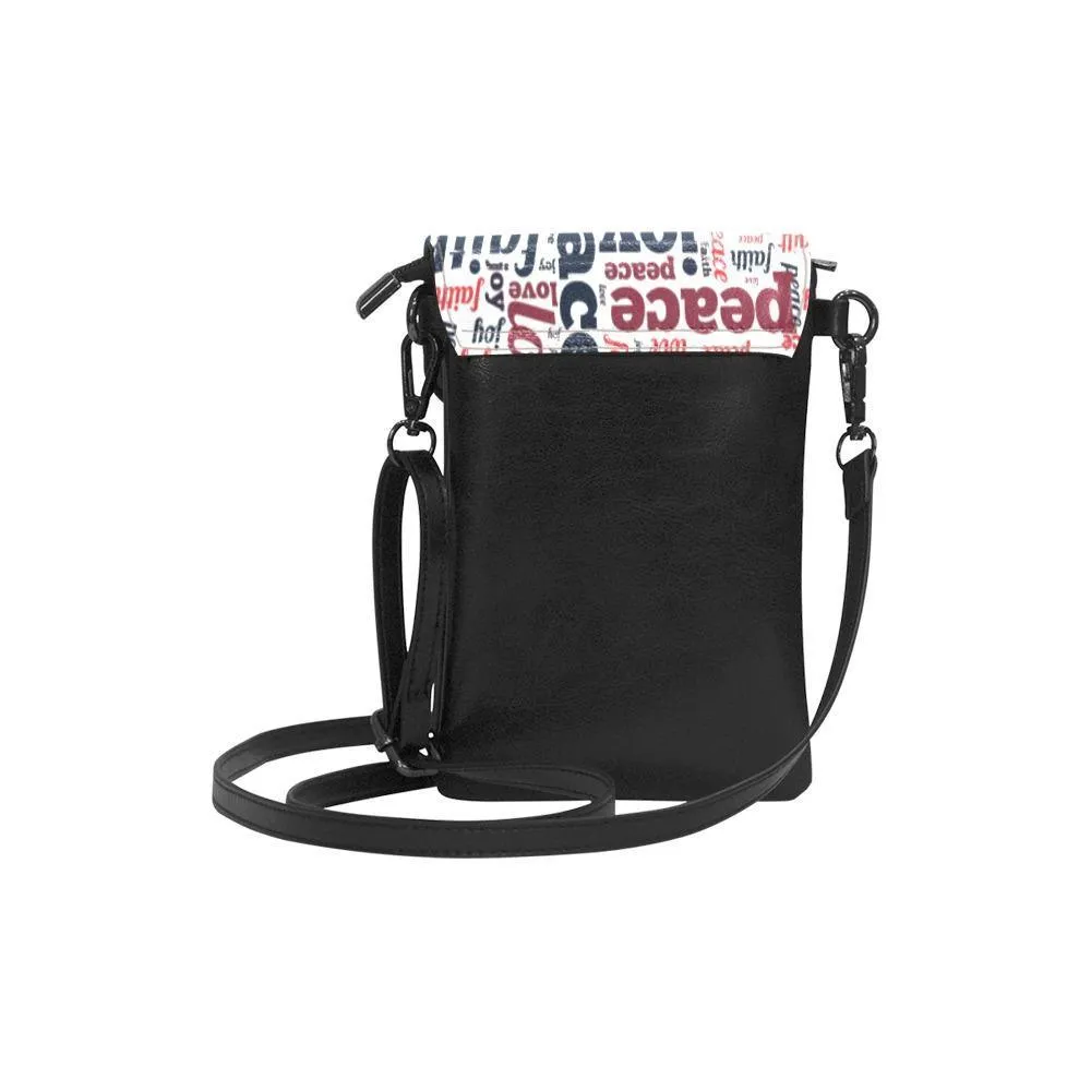 Crossbody Cell Phone Purse, Peace Love Faith Hope, White, Multicolor