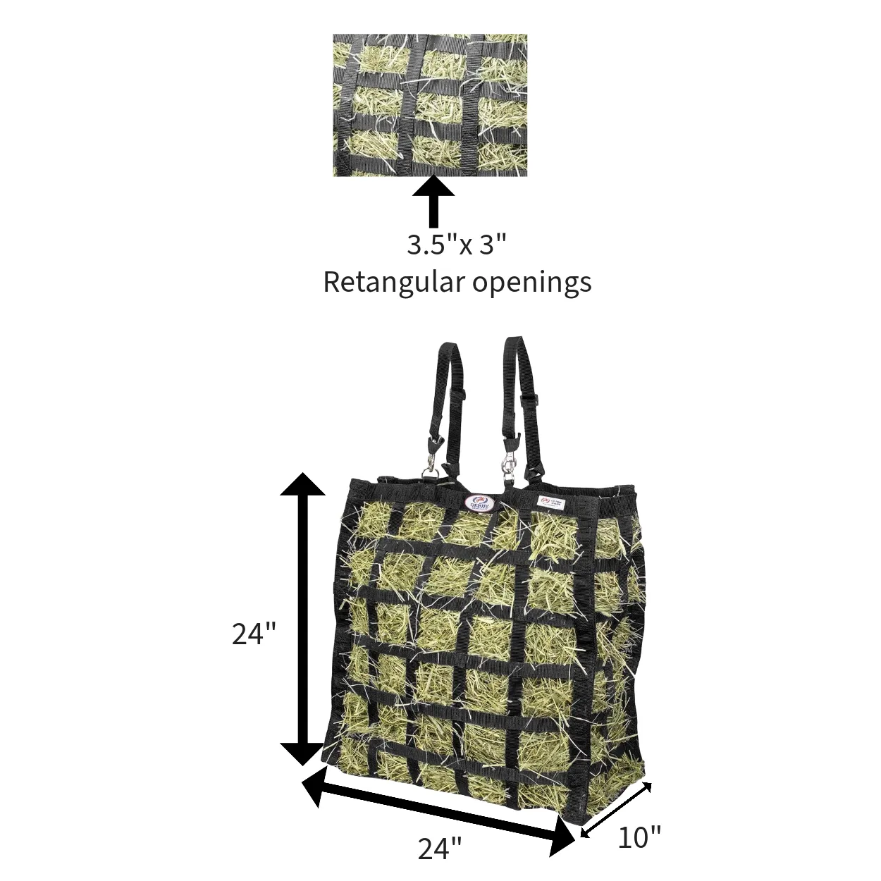 Derby Originals Easy Feeder Horse Hay Bag with Super Tough Bottom with 3.5"x3” Rectangular Openings  and 1 Year Warranty