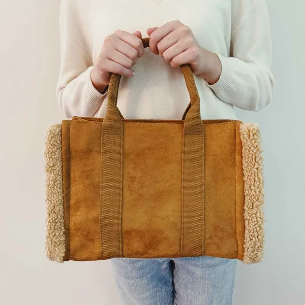 Ellison and Young Luxe Plush Trim Tote Crossbody Bag