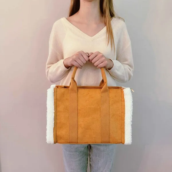 Ellison and Young Luxe Plush Trim Tote Crossbody Bag