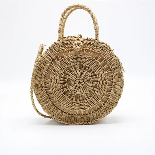 Handmade Rattan Women Round Boho Bag