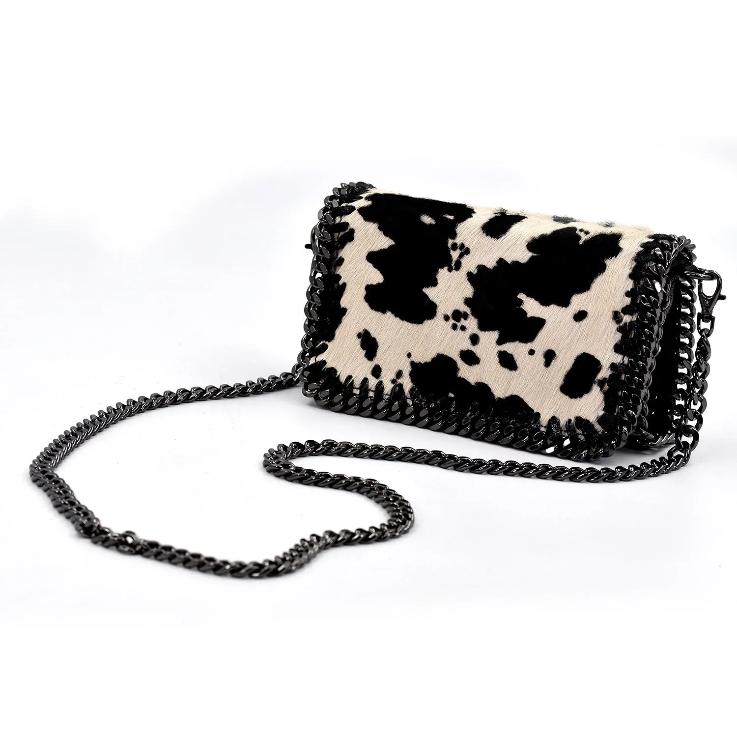 Italian real leather and horse hair clutch bag with crossbody chain