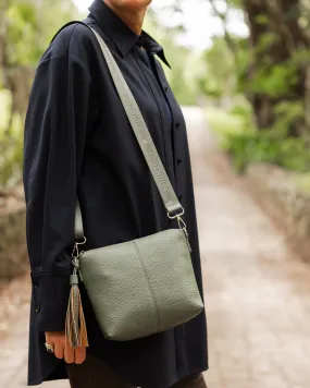 KASEY TEXTURED CROSSBODY BAG WITH LOGO STRAP LIGHT KHAKI