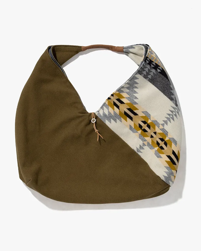 Kiriko Original Tsuno Tote, Sashi-Ori, Olive with Ivory and Yellow Pendleton Fabric