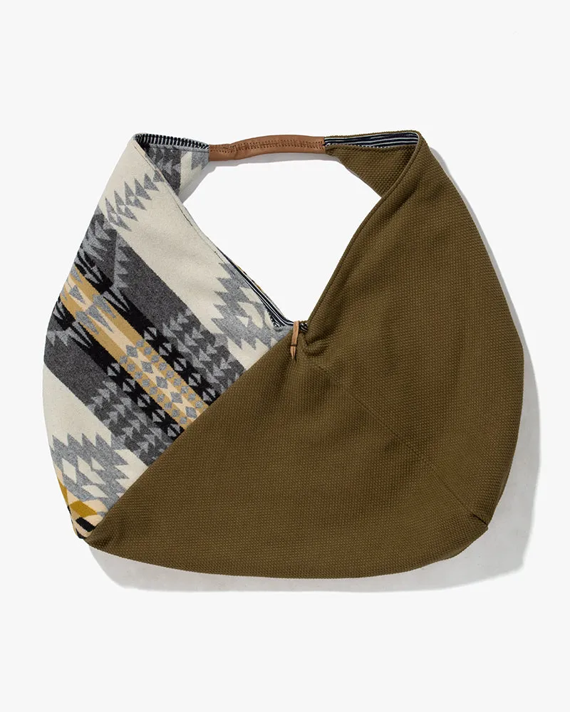 Kiriko Original Tsuno Tote, Sashi-Ori, Olive with Ivory and Yellow Pendleton Fabric