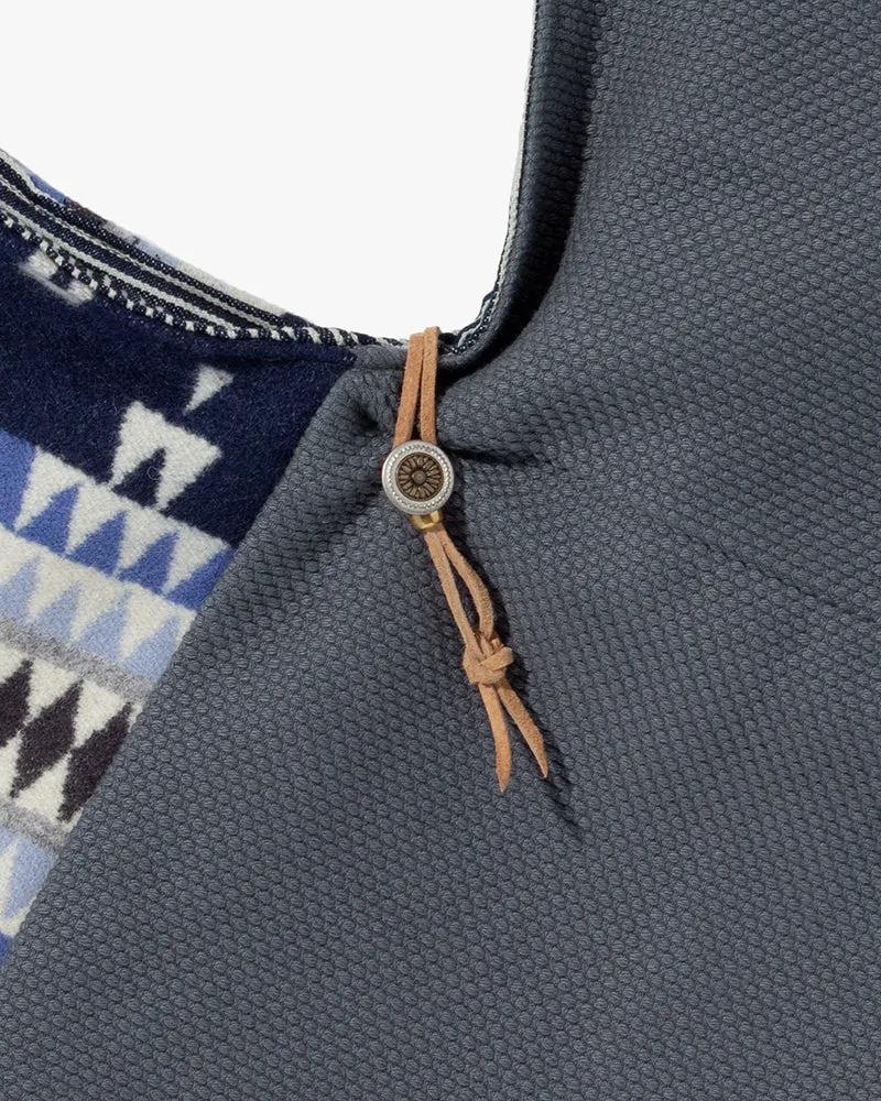 Kiriko Original Tsuno Tote, Sashi-Ori, Slate with Blue and White Wool Pendleton Fabric