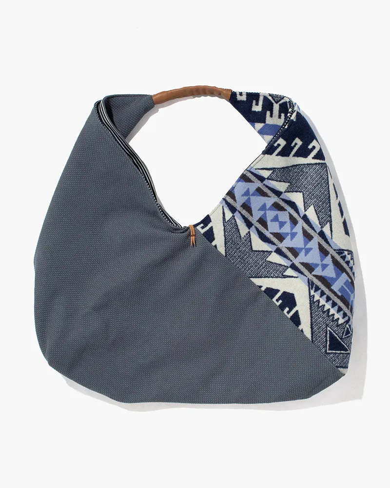 Kiriko Original Tsuno Tote, Sashi-Ori, Slate with Blue and White Wool Pendleton Fabric