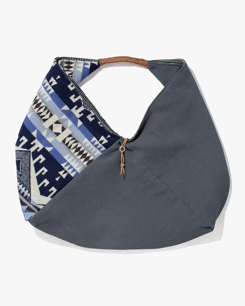 Kiriko Original Tsuno Tote, Sashi-Ori, Slate with Blue and White Wool Pendleton Fabric