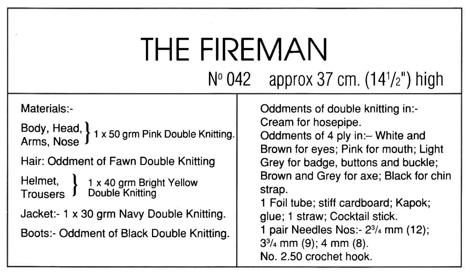 Knitted Soft Toy Pattern, Fireman Sam Doll, Instant Download Pattern