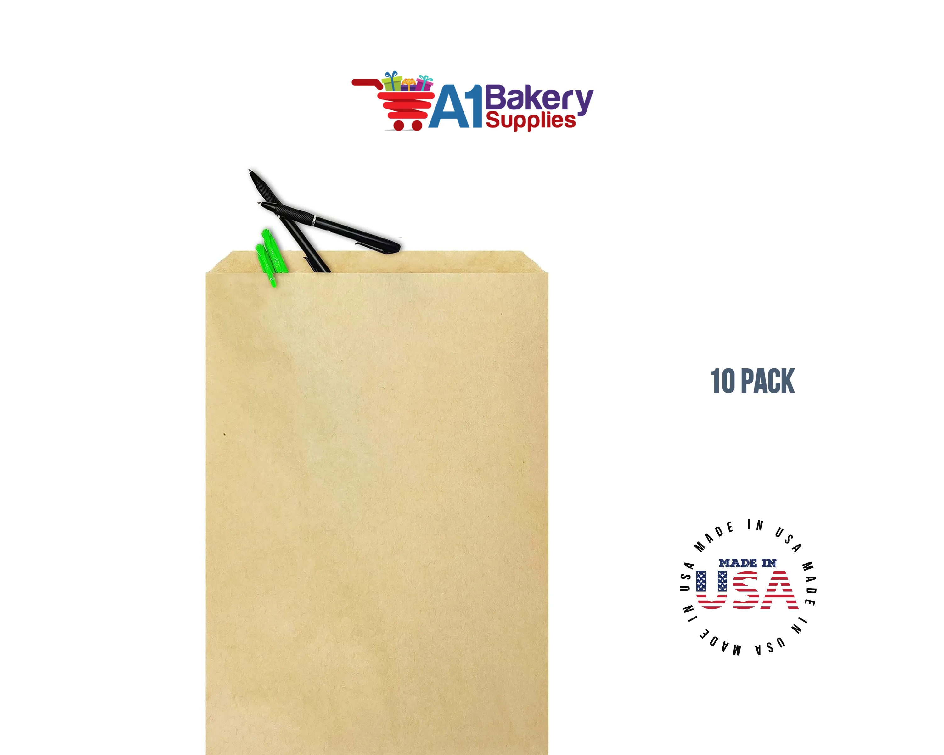 Kraft Brown Flat Paper Merchandise Bags 10 pack by A1 bakery supplies (10x13)