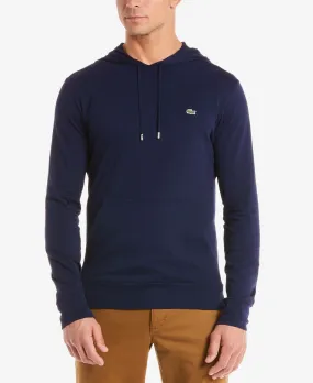 Lacoste Long Sleeve Jersey T-Shirt with Hood and Kangaroo Pocket dark blue