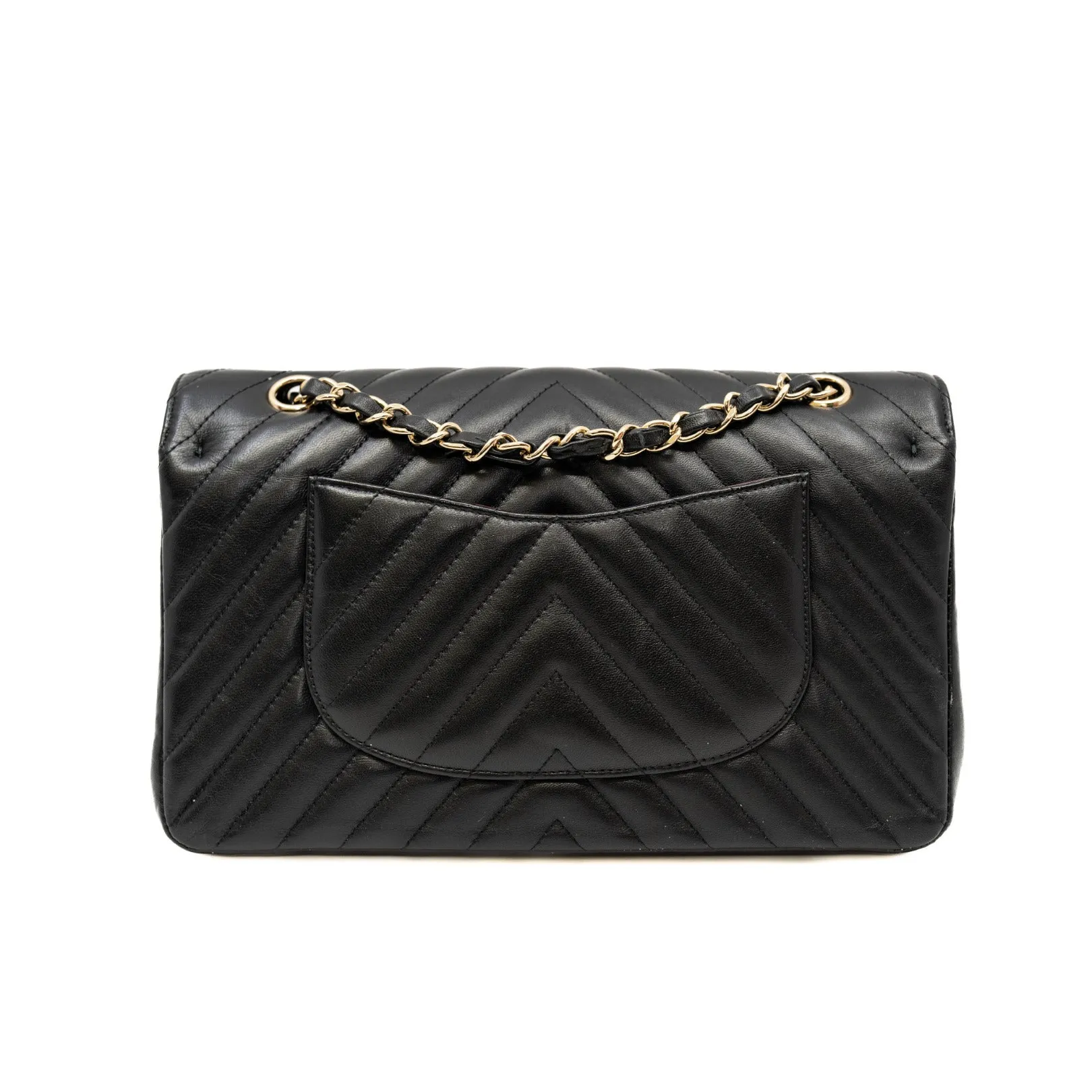 Medium Classic Chevron In Black Lambskin Quilted Double Flap Black GHW Seri 26