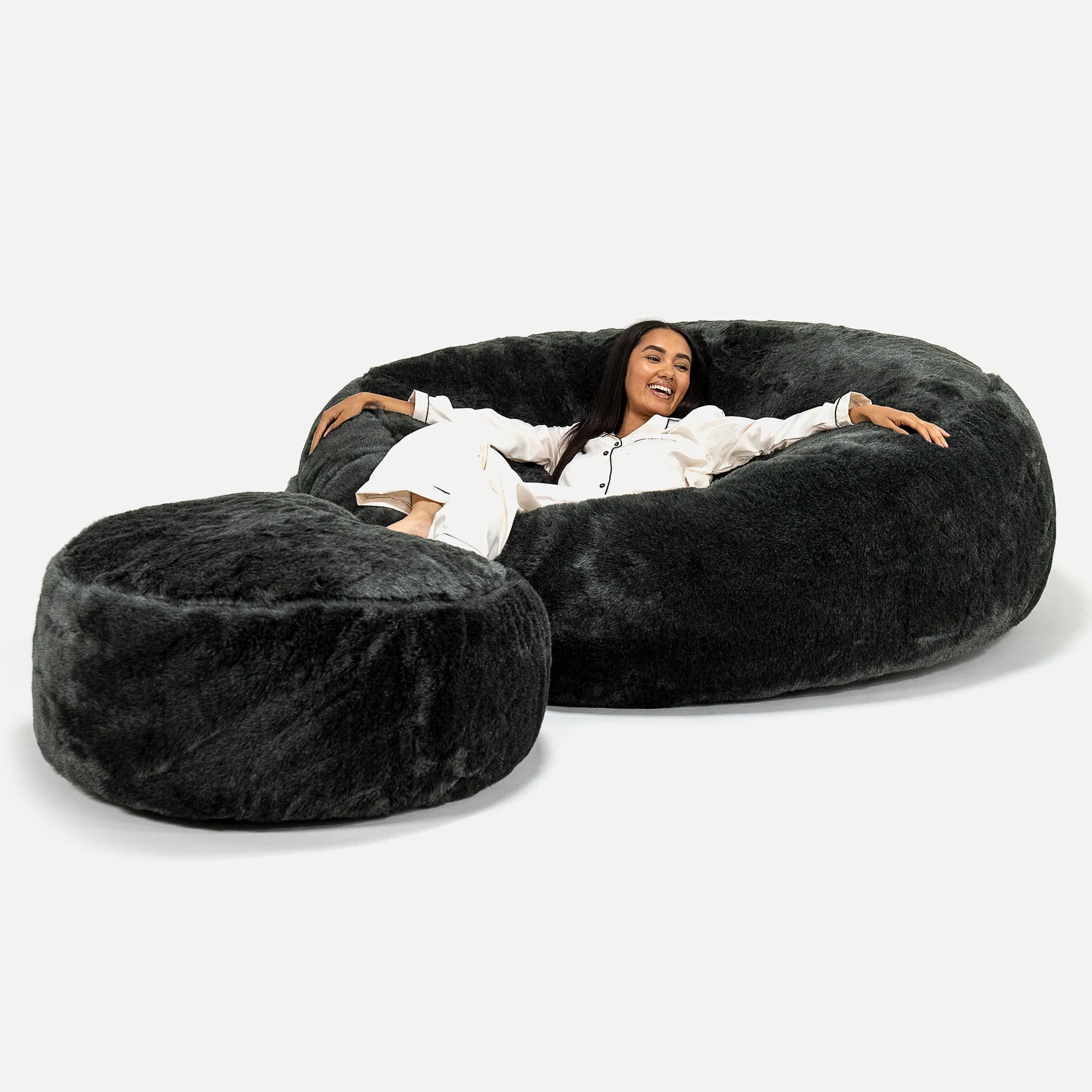 Mega Mammoth Bean Bag Sofa - Faux Fur Sheepskin Black