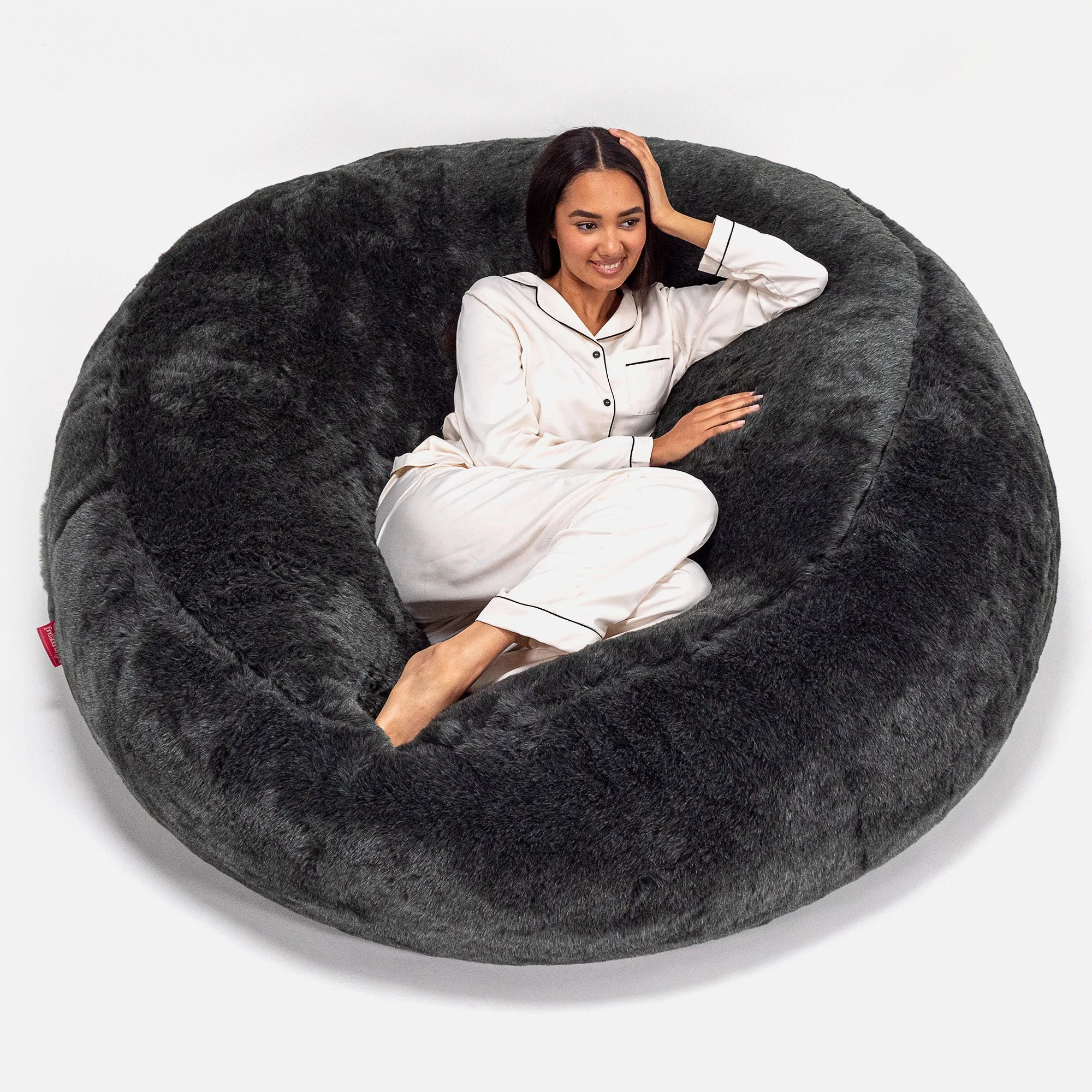Mega Mammoth Bean Bag Sofa - Faux Fur Sheepskin Black