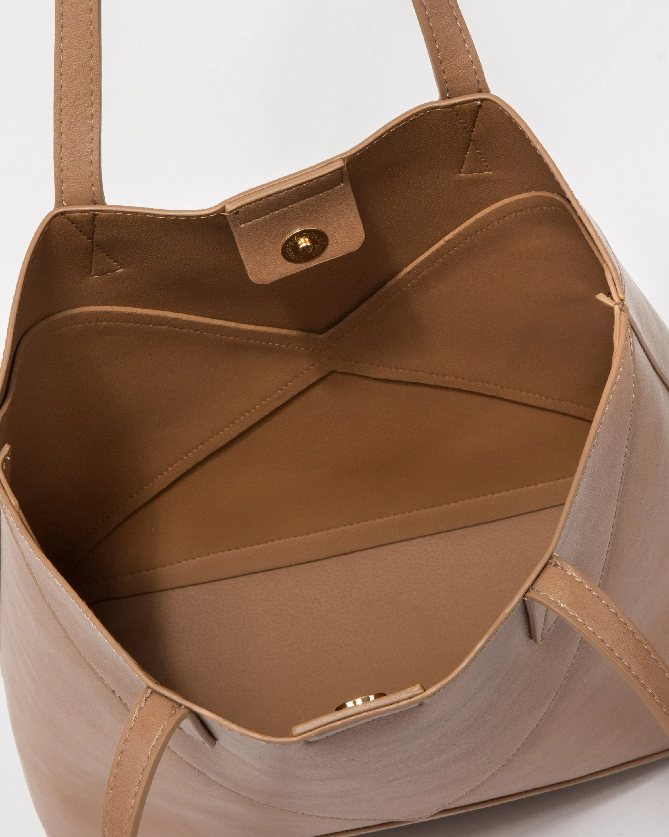 Natural Selena Panel Tote Bag