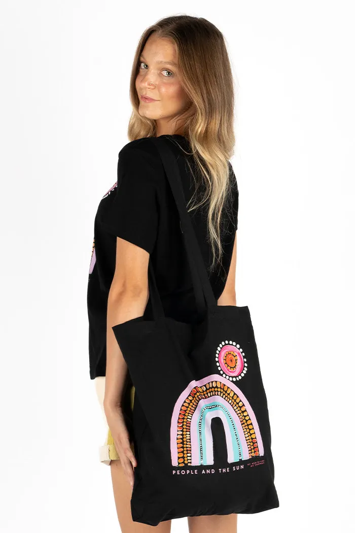 People And The Sun Black Long Handle Cotton Tote Bag