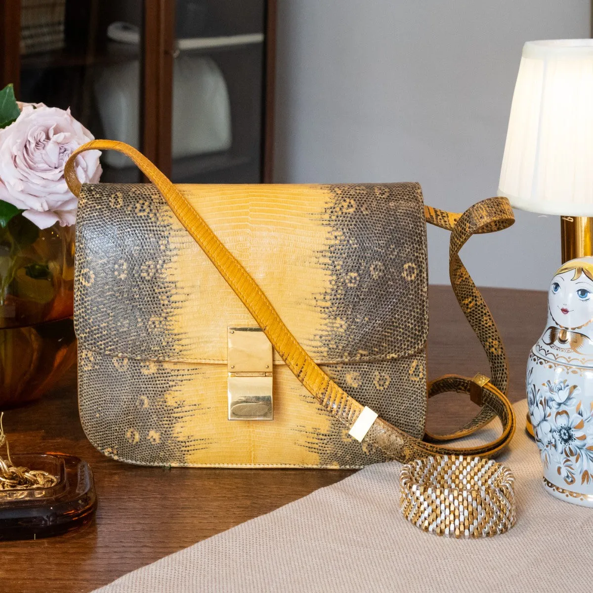 Phoebe Philo yellow lizard medium box bag RRP £5.5k